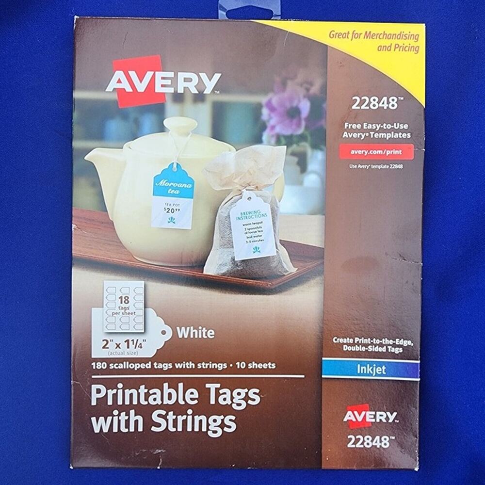 Avery Printable Tags with Strings, Scallop, 2 x 1.25 Inches, Pack of 126 #22848